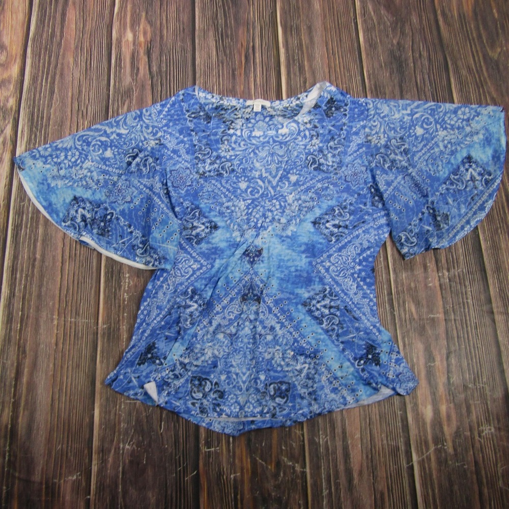 Concepts Womens Plus XXXL Blue Paisley Flutter Sleeve Granny Core Blouse Top